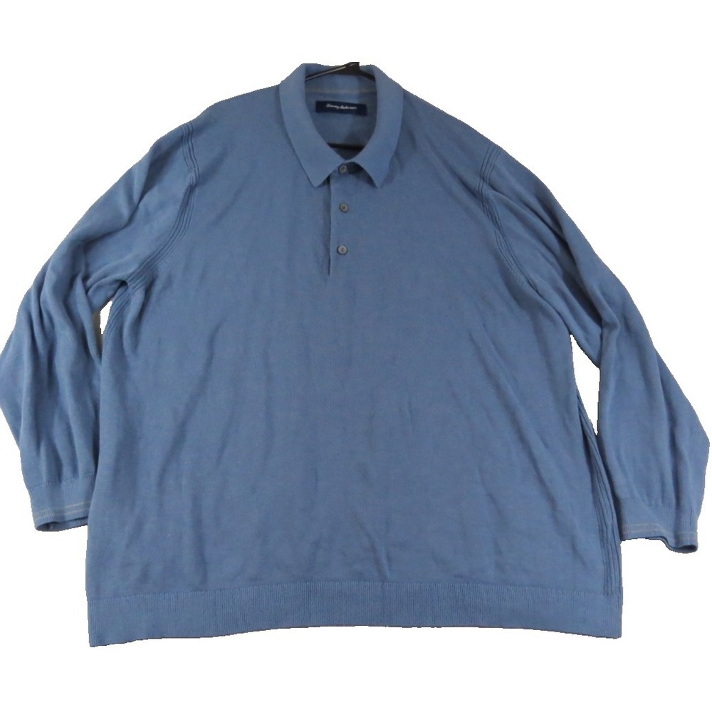 Tommy Bahama Polo Sweater Men 2XB Blue Knit Viscose Raglan Sleeve Performance